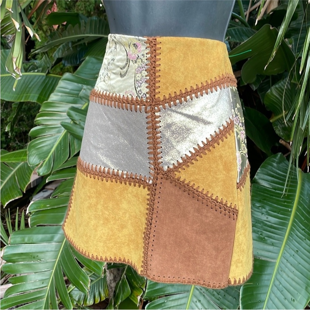 Boho Patchwork Mini Skirt - Gold, Silver, Brown